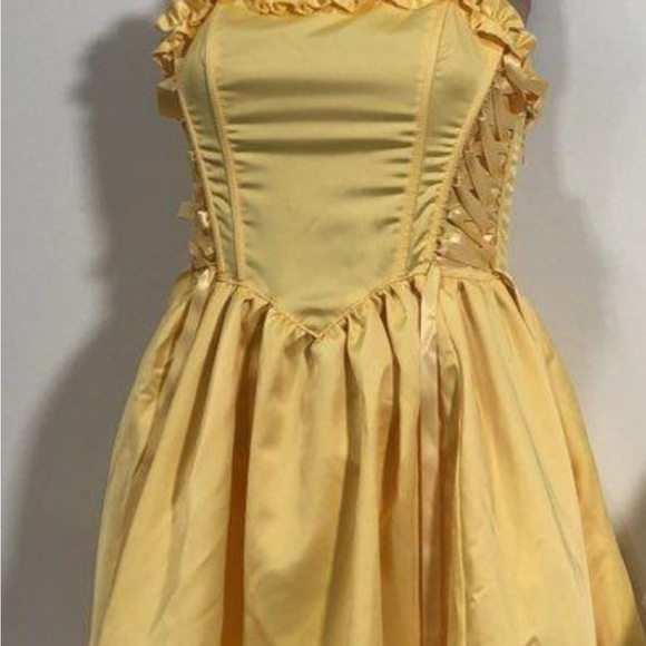 Sugar Thrillz Corset Cinched lace up Yellow Ruffled mini Dress - Picture 5 of 9
